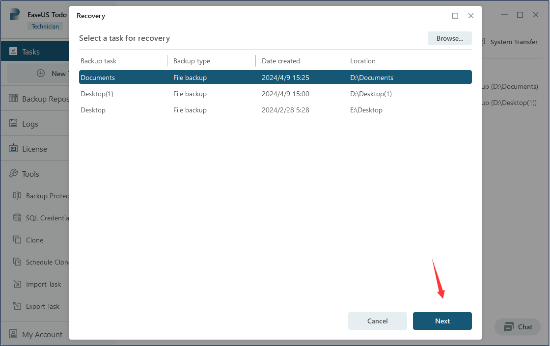 zlokalizuj plik kopii zapasowej mssql i przystąp do jego przywracania
