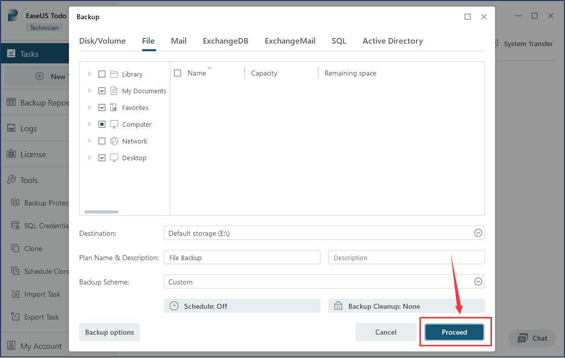 proceed to commence the SQL Server backup process with easeus todo backup