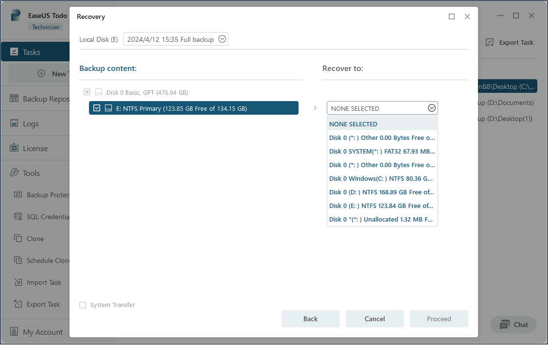 przywróć plik mssql do żądanej lokalizacji