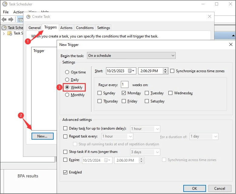 wybierz opcję cotygodniowej kopii zapasowej