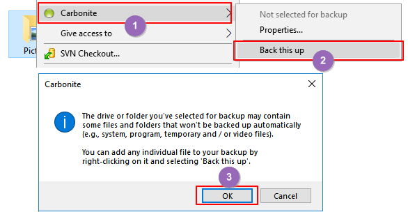 carboniteにバックアップする内容