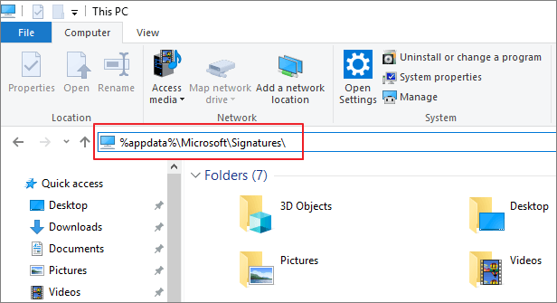 Sichern Sie Outlook-Signaturen über den Datei-Explorer