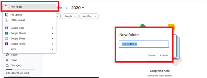 toque em Nova pasta e nomeie-a como Cartão SD