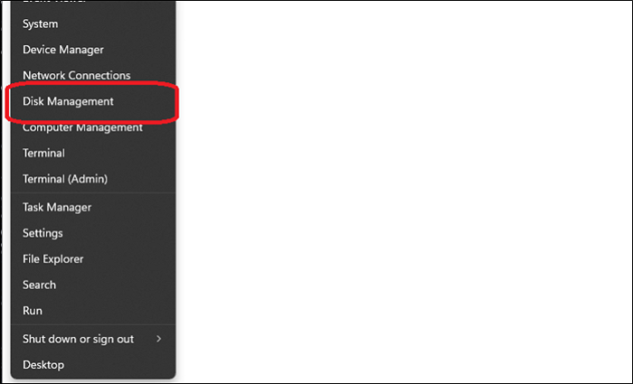 selecione Gerenciamento de Disco