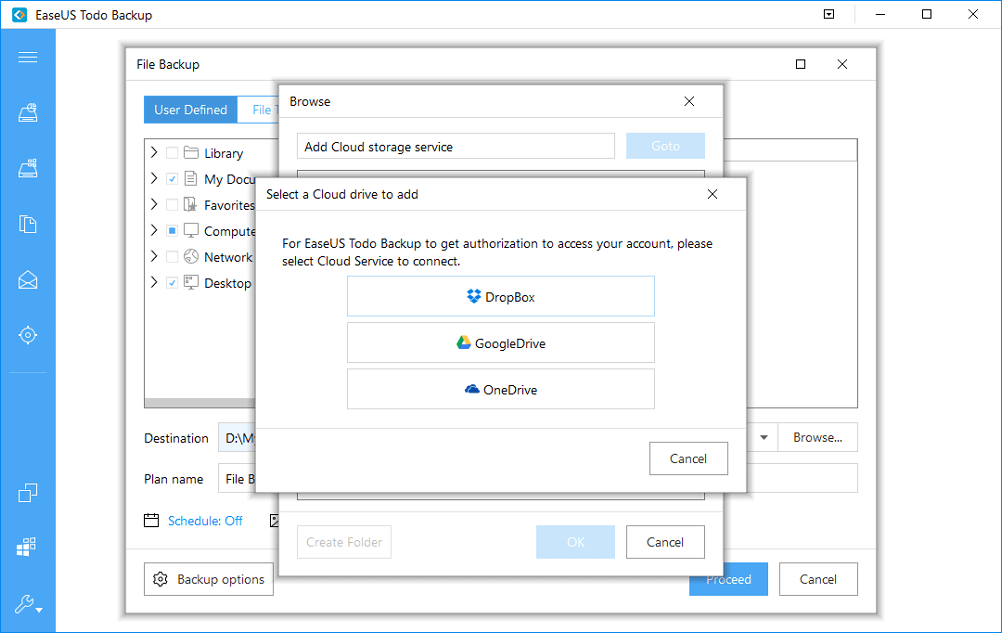 Select Cloud drive to add for backing up files.