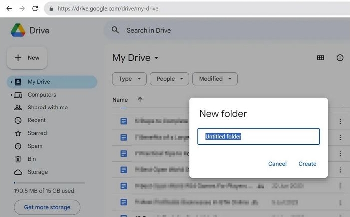 Erstellen Sie einen neuen Ordner für die Google Drive-Sicherung