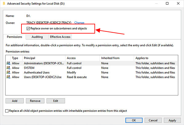 Change subcontainers to fix 'you'll need administrator permission' issue.