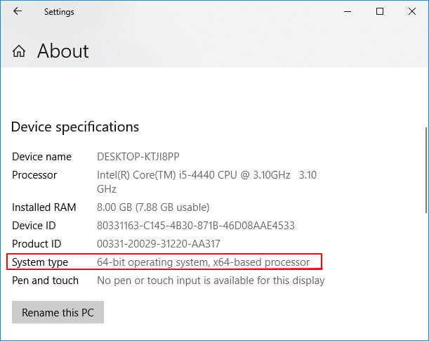Check Windows processor to confirm if computer supports 64-bit OS.