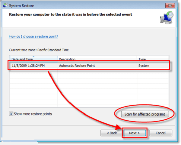 strona przywracania systemu