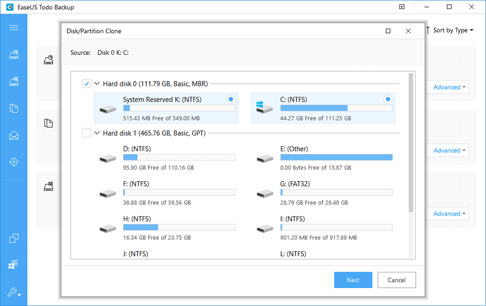 choose smaller ssd as source disk