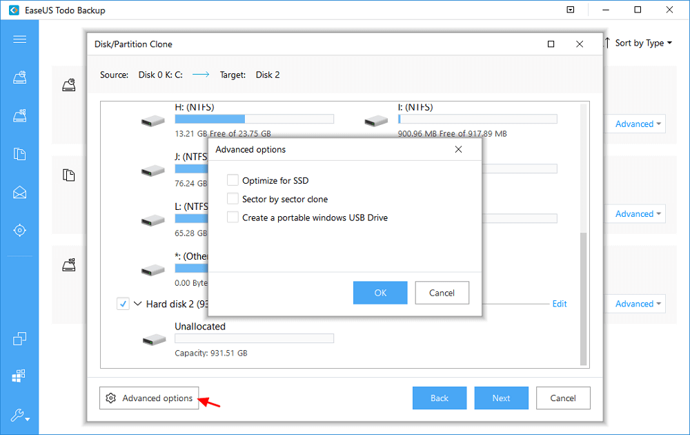 choose the larger ssd as destination disk