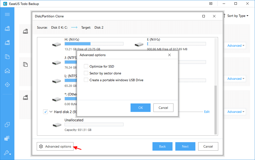 choisissez le ssd comme disque de destination