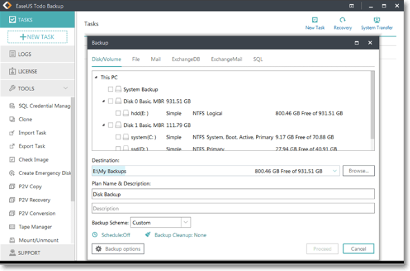 choose the data that you want to back up