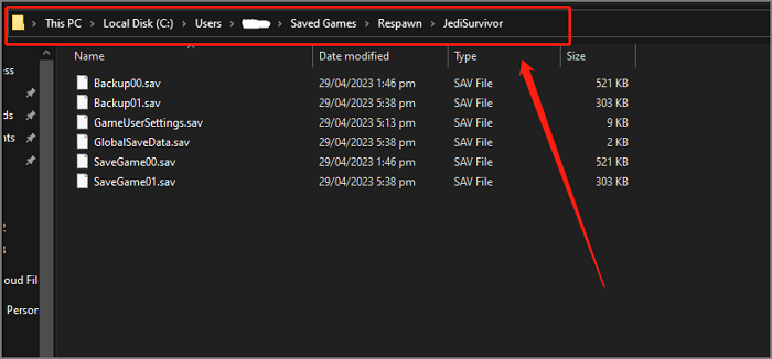 posizione del file di salvataggio di star wars jedi survivor