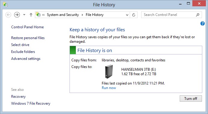 Mantenga el historial de archivos