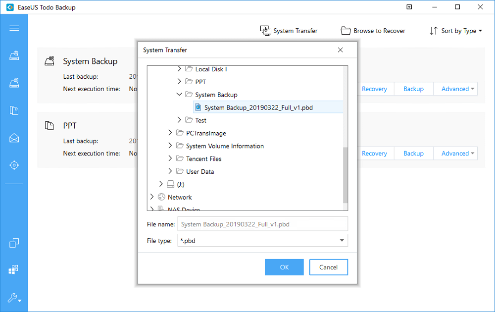 Choose system image to transfer.