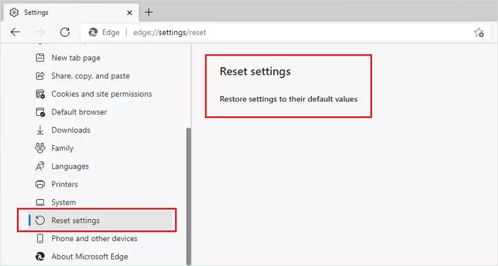 Restablecer Microsoft Edge para eliminar el virus Fake Windows Update