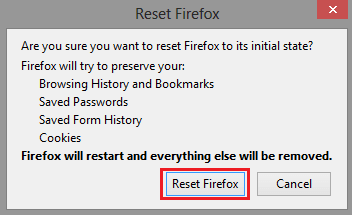 Restablecer Firefox para eliminar el virus Fake Windows Update