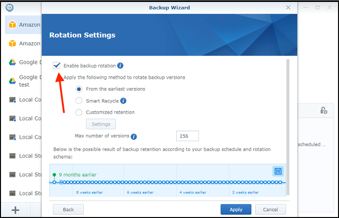 turn on enable backup rotation