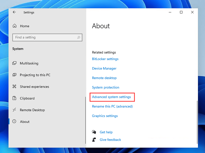 Advanced system setting