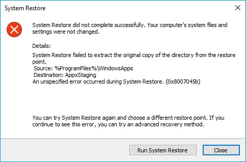 erreur de restauration d'image système Windows 8