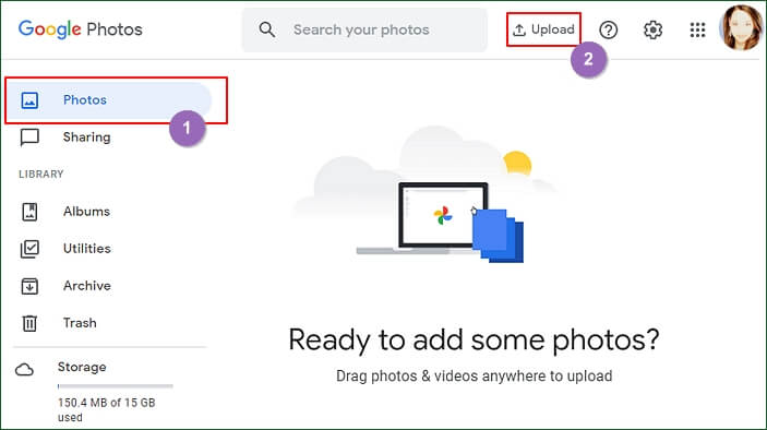 Open Google Photos to upload SD card photos