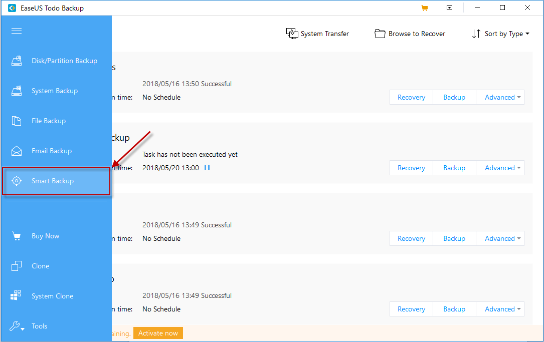 Smart backup windows Smart backup windows