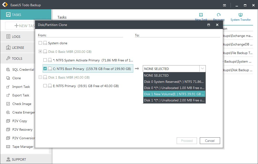 Clone disk with EaseUS Todo Backup