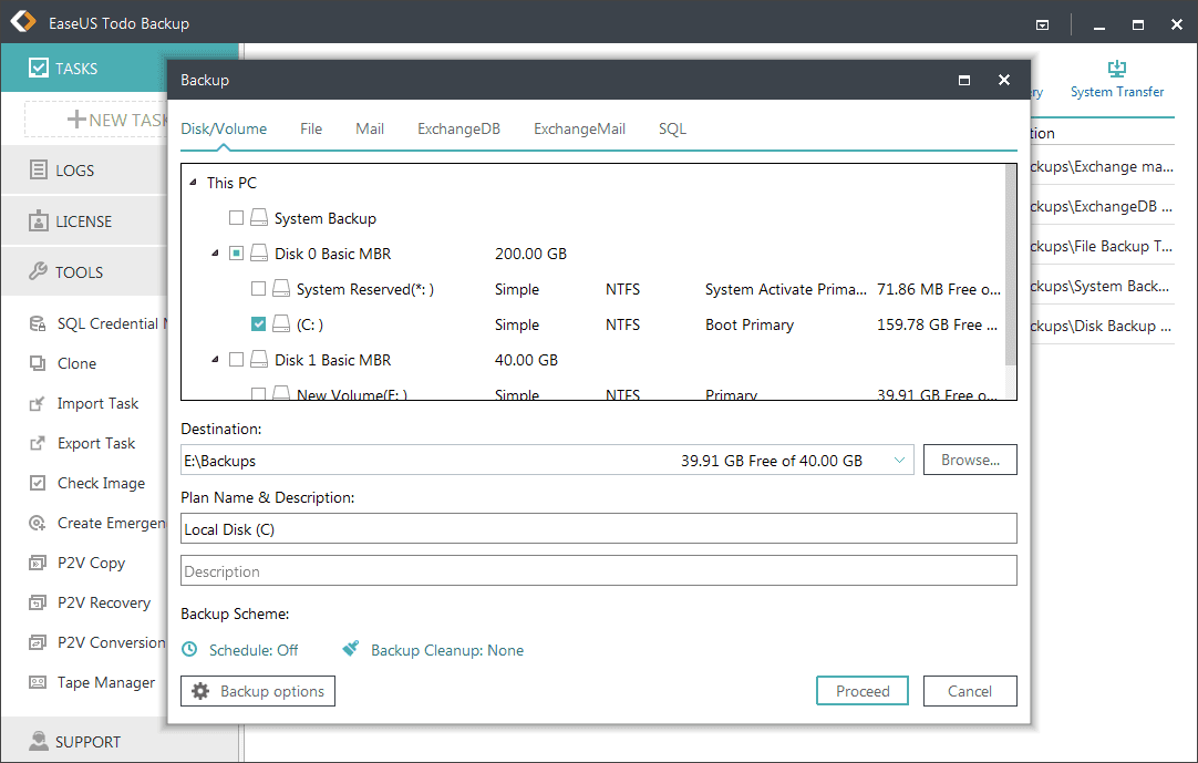 Back up disk with EaseUS Todo Backup