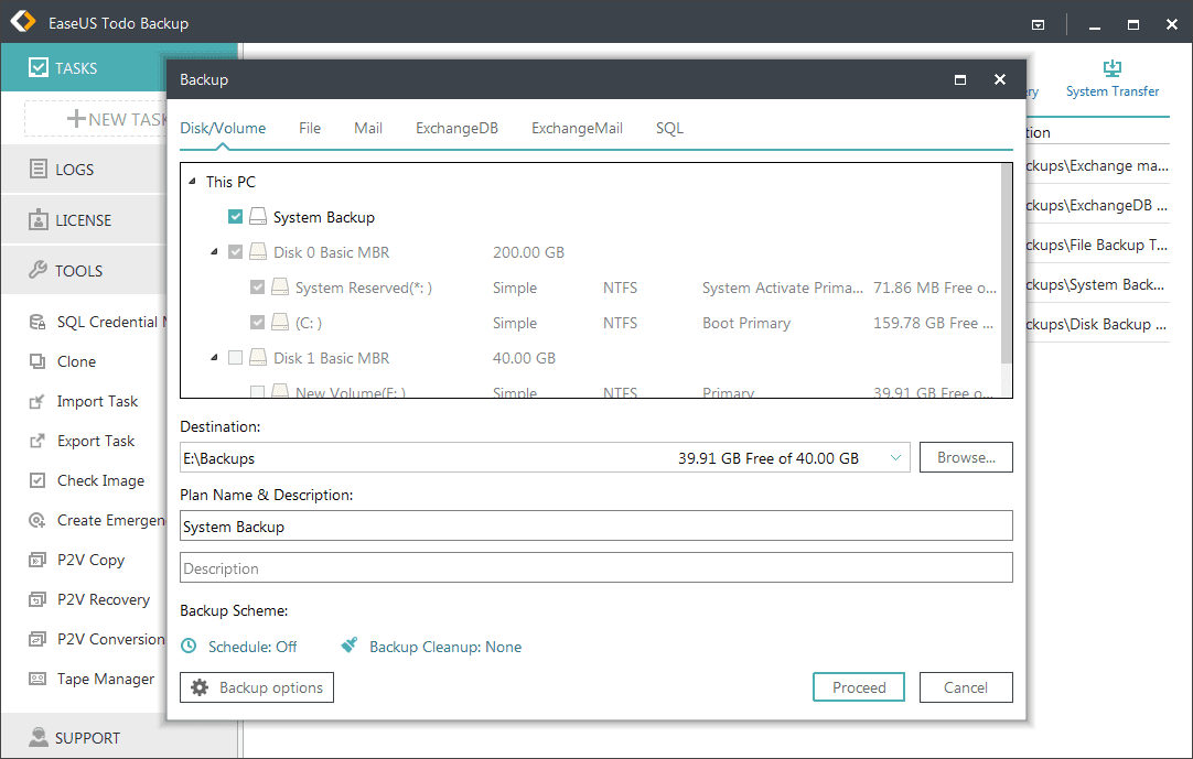 Back up system with EaseUS Todo Backup