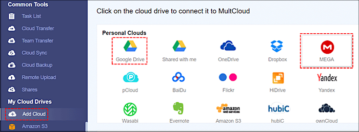 Google Drive en Mega toevoegen aan Multicloud
