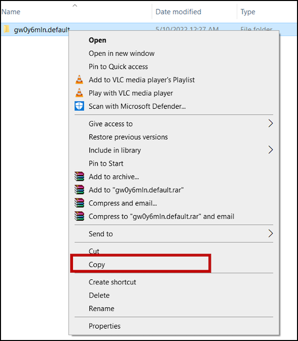 copier le dossier du profil