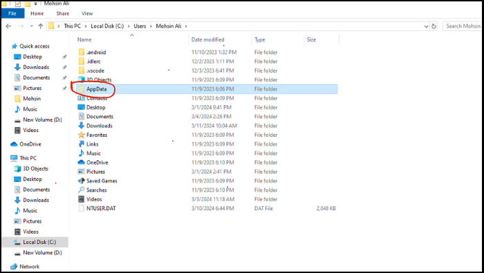 pasta de dados do aplicativo