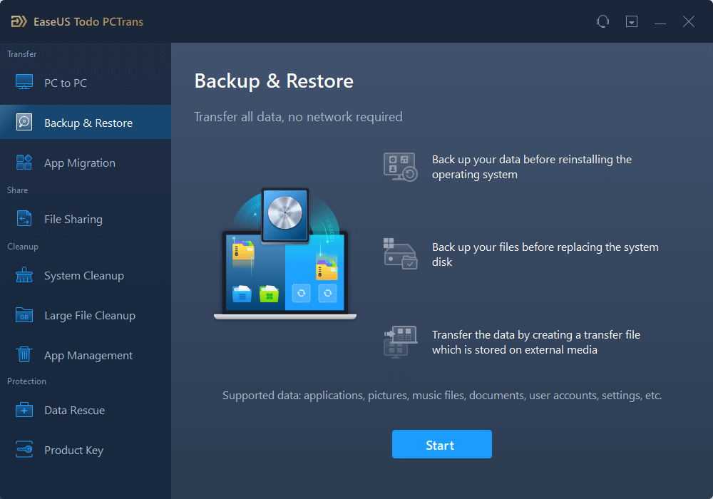 Transfer files via backup and restore - step 1