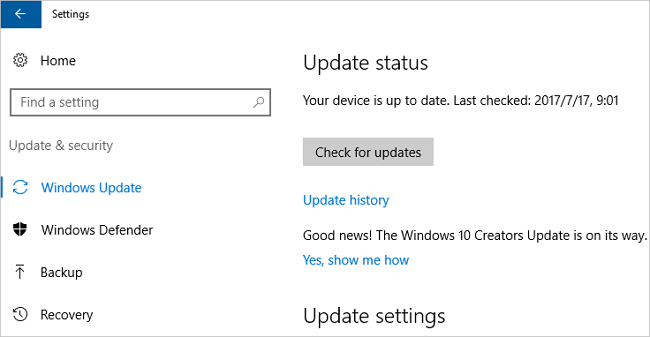 fix Windows 10 file sharing not working - check for updates