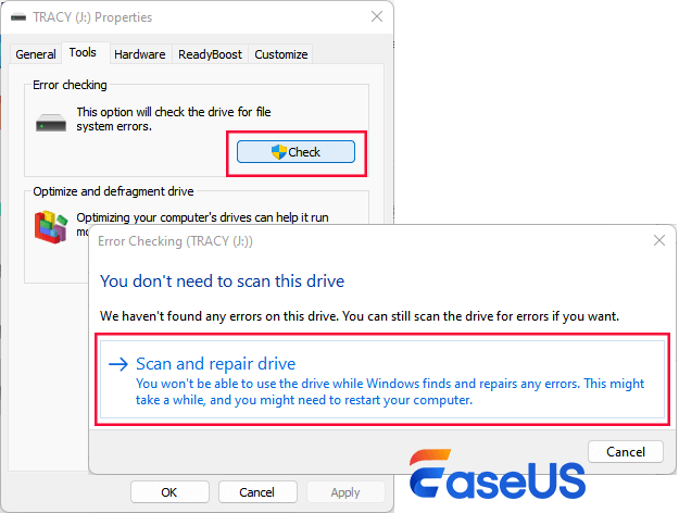 檢查 USB 中的檔案系統錯誤