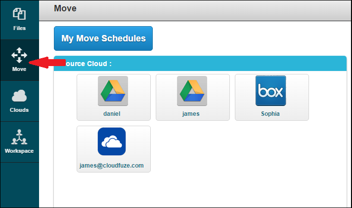 selecionar a unidade de origem no cloudfuze