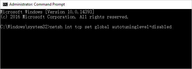 disable auto-tuning to fix Windows 10 slow file transfer