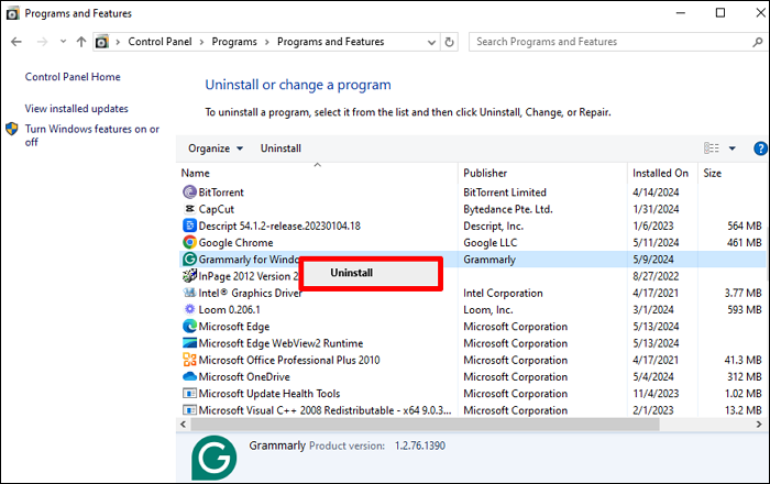 die Deinstallationstaste drücken