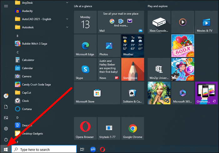 das Startmenü aufrufen