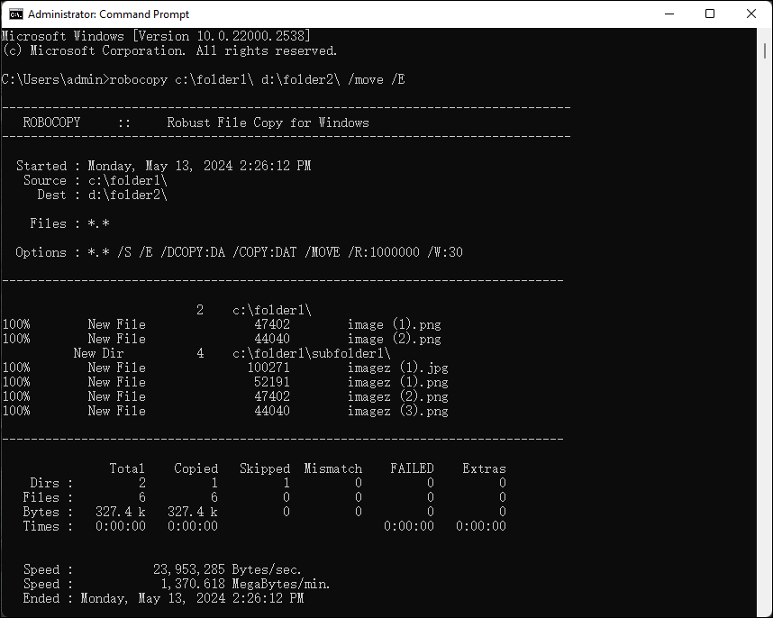 mover uma pasta-robocopy