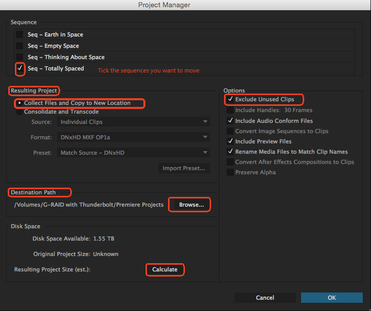 Move Premiere Pro Project with Project Manager
