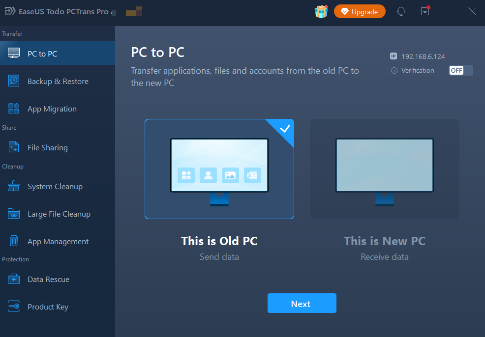 open PC to PC in EaseUS Todo PCTrans