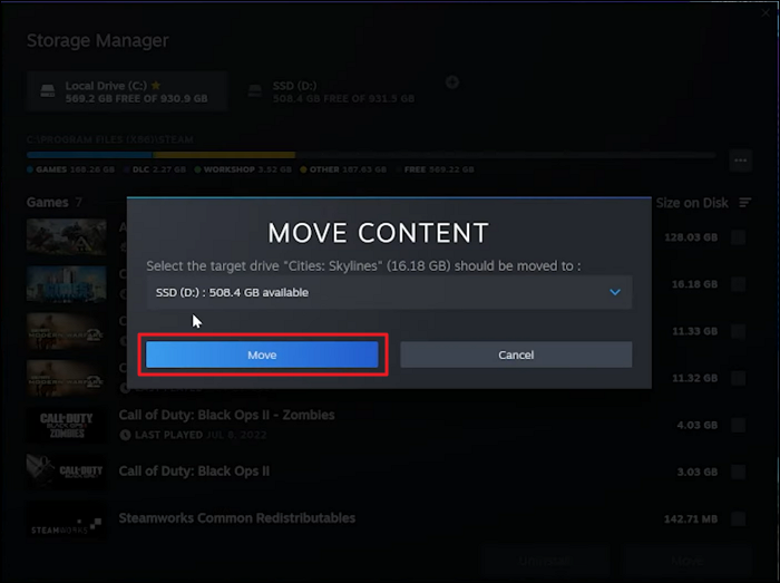 clique no botão mover