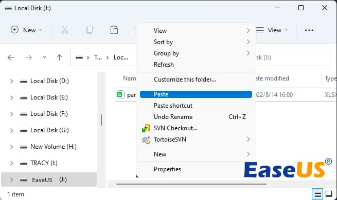 Paste to tranfer files