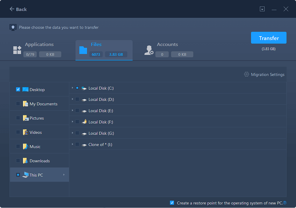 Transfer files from PC to PC - step 3