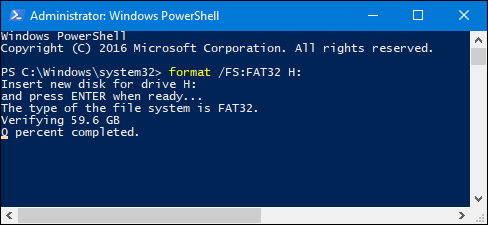 Formattare USB in FAT32 utilizzando PowerShell