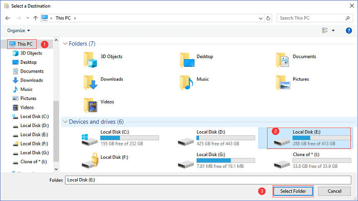 select folder location