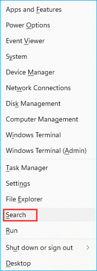 Buka Menu Start Klik Kanan dan Klik Search