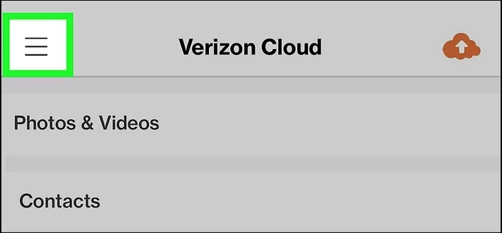 das Navigationsmenü der Verizon Cloud